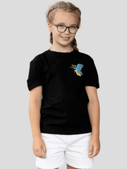Футболка чорна дитяча з вишивкою «Крила миру»
