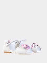 Sandals white leather with floral decoration