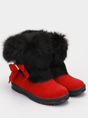 Red winter boots of split leather on fur