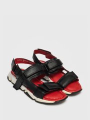 Black sandals with velcro on a wide sole, black, 27