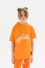 Orange T-shirt with a hood and Miracle print, 128