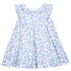Плаття бавовняне "Троянди" коротке молочне в блакитну квітку з бантом і рюшами для дівчинки