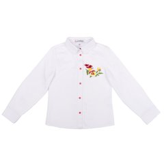 White classic cotton blouse with patch for girls