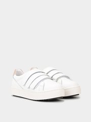White leather sneakers with three velcros and powder insert, white, 32