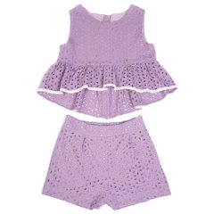 A set of shorts and a top made of lilac stitching for a girl