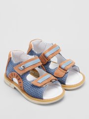 Blue-brown split leather sandals with velcro
