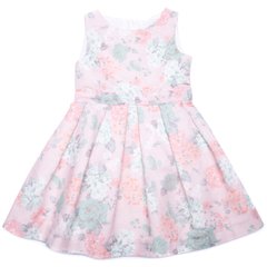 Linen dress "Flowers" pink in a flower with a bow at the back and a pleated bottom for a girl