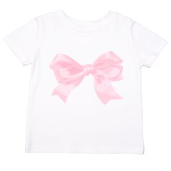 Milk cotton T-shirt with a pink bow for a girl