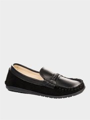 Black leather and split leather moccasins