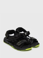 Black and green sandals with velcro on a wide sole, black, 32
