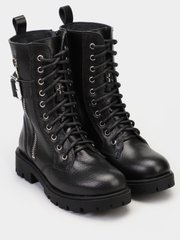 Black winter leather high boots