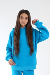 Худі - светр утеплений синього кольору з капюшоном и кишенями для дівчинки