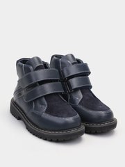 Blue leather winter boots with fur