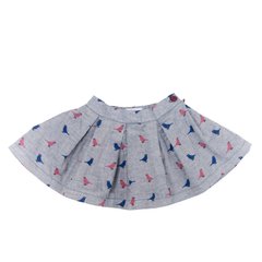 Gray pleated cotton skirt "bird" for girls