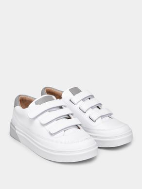White leather unisex sneakers with gray inserts