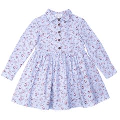 Cotton dress with long sleeves in blue lilac flower for a girl