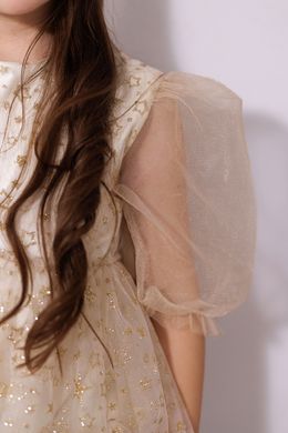 Ніжна ванільна сукня з рукавами ліхтариками з фатину, 116