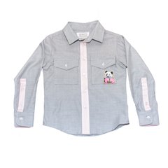 Gray cotton shirt with a panda print for a boy