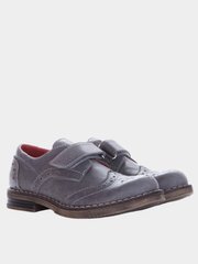 Brogue shoes gray leather with decorative perforations on Velcro for a boy