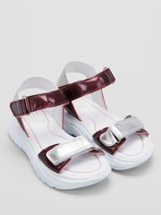 Cherry leather sandals with a high sole