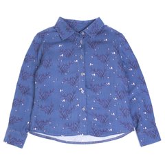 Блуза з довгим рукавом синя з принтом віскоза