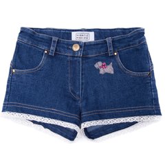 Blue denim shorts with a lace ribbon for girls