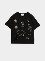 Black T-shirt with an embroidery "Ukrainian Tattoo", black, 122