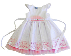 Плаття біле бавовняне з рожевим фатином і бантом для дівчинки