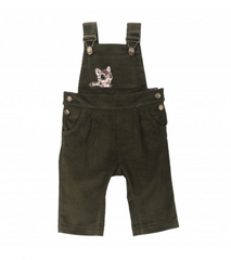 Corduroy green jumpsuit with a print on fasteners for a child