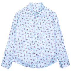 Turquoise viscose shirt with a pattern in the form of bicycles for a boy