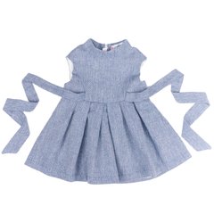 Blue tweed dress with a bow at the back for a girl