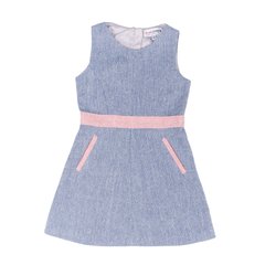 Сарафан класичний твидовий синій з рожевими деталями на блискавці для дівчинки