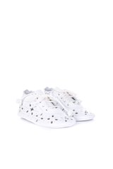 Children's white booties made of genuine leather with laces and perforations
