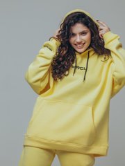 Yellow adult hoodie on fleece with embroidery