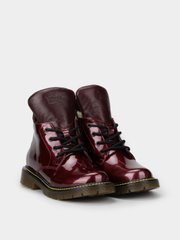 Burgundy winter boots with patent leather on fur