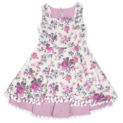 Cotton dress "Waterfall" cascading with an elongated back in a milky flower for a girl