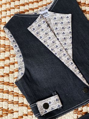 A set of vest and shorts denim black with a gray lining for a girl made of cotton
