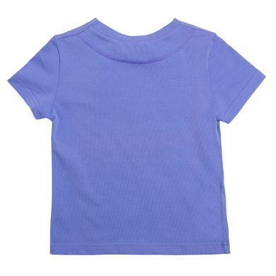 Lilac cotton T-shirt-top with a wonder pink print for a girl, 80