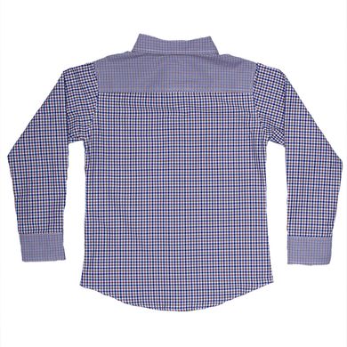 Combined cotton shirt in a blue-brown check for a boy