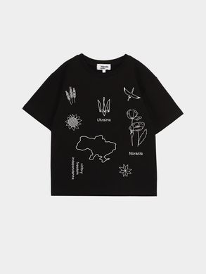 Black T-shirt with a print "Ukrainian Tattoo", black, 122