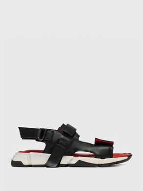 Black sandals with velcro on a wide sole, black, 27