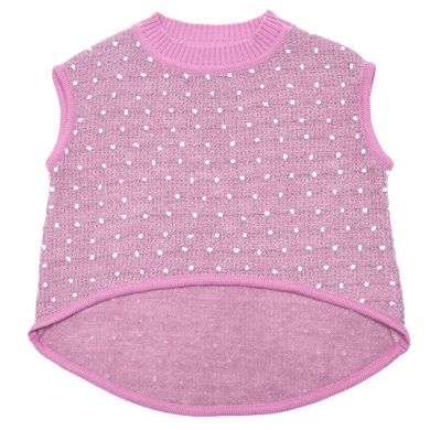 Pink knitted vest with a white dot for a girl