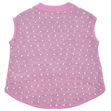 Pink knitted vest with a white dot for a girl