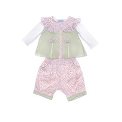 Set of cotton white and green with a floral print of a sweater and pants for babies