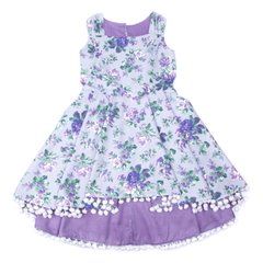 Платье хлопковое "Водопад" каскадное с удлиненным задом серо-сиреневое для девочки