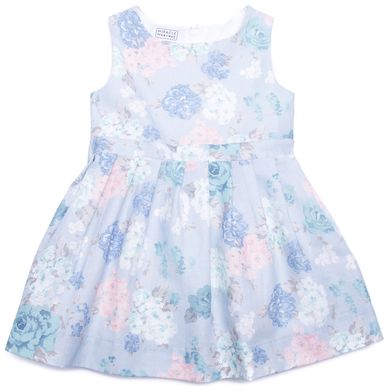 Сукня лляна "Квіти" блакитна в квітку з бантом ззаду і низом в складку для дівчинки