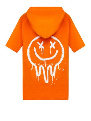 Orange T-shirt with a hood and Miracle print, 128