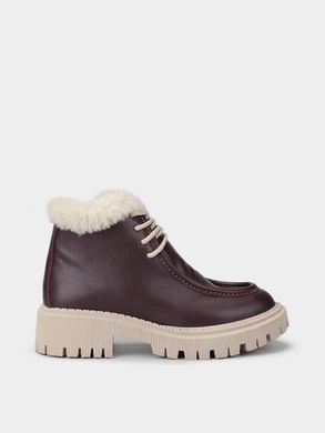Burgundy leather winter boots fur-lined on fur