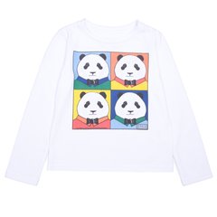 White cotton longsleeve with 4 pandas print for girls
