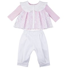 Комплект бавовняний біло-рожевий з кофти і штанів для малюків